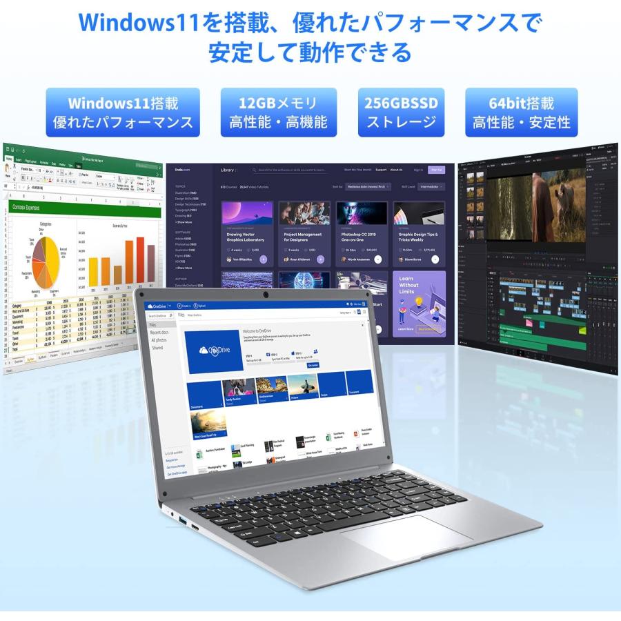 Windows11 ノートパソコン 14インチ メモリ12GB SSD256GB 1920X1080 ...